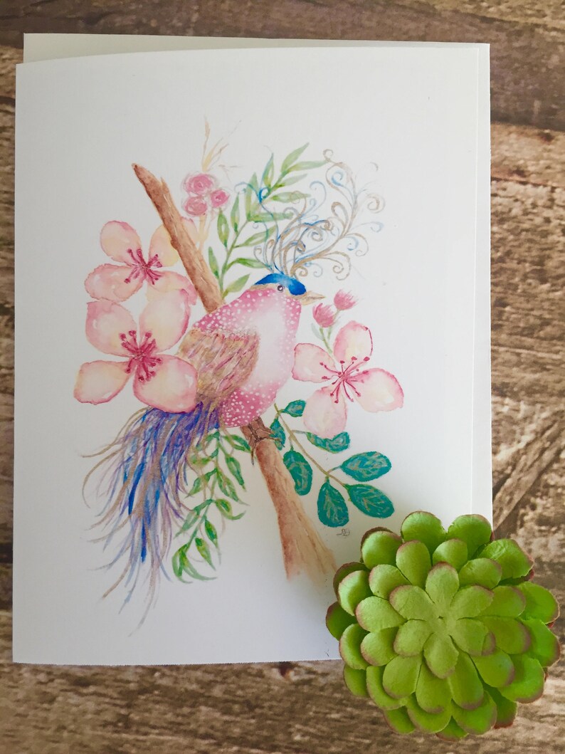 Carte de correspondance + étiquette cadeau représentant un oiseau doux et des fleurs image 1