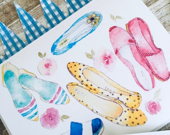 Carte de voeux illustration aquarelle jolies chaussures d'été