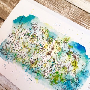 Carte de note d’illustration à l’aquarelle avec étiquette cadeau assortie. Nuances délicates de forêt verte image 2