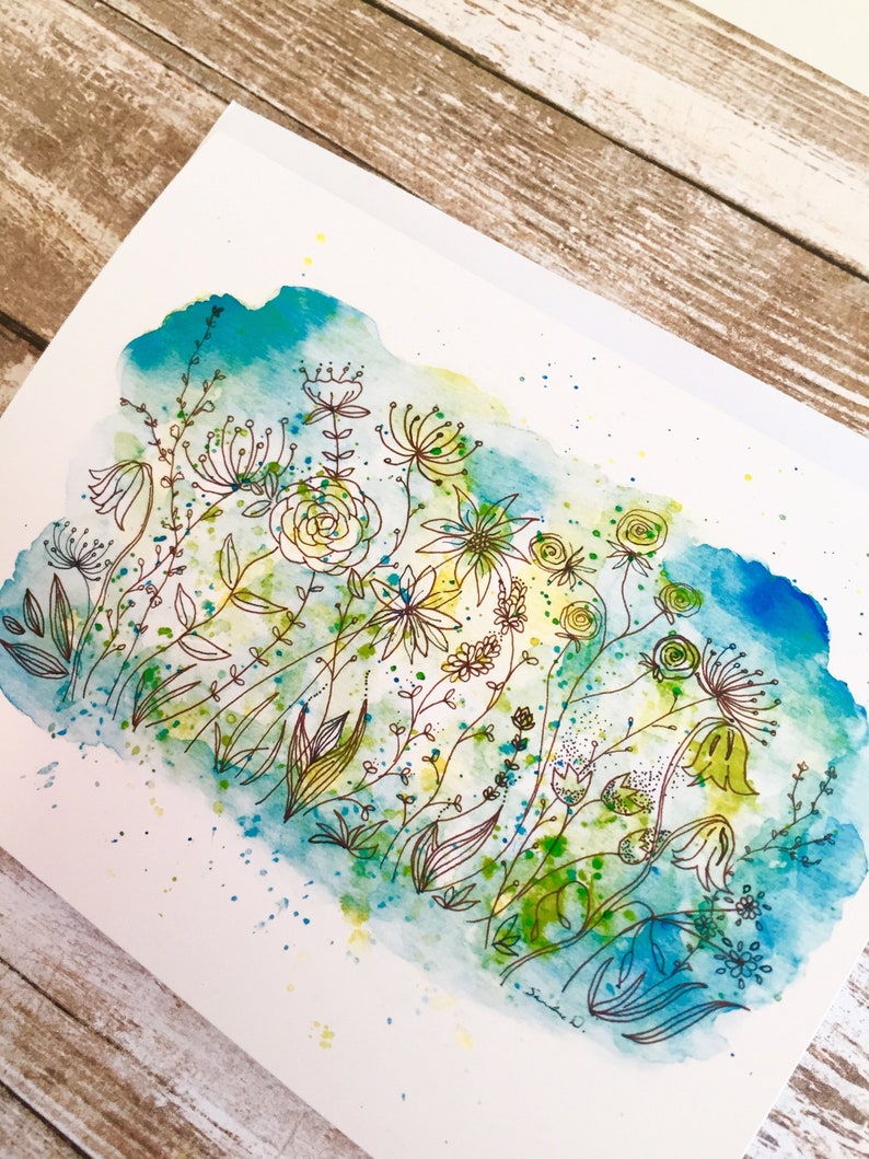 Carte de note d’illustration à l’aquarelle avec étiquette cadeau assortie. Nuances délicates de forêt verte image 2