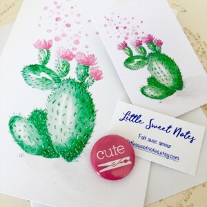 Carte de correspondance à l'aquarelle et étiquette cadeau assortie représentant l'amour des cactus. Idéal pour toutes les occasions