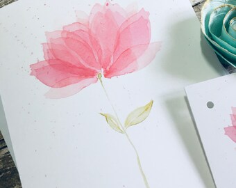 Carte de voeux illustration aquarelle. Fleur rose épanouie