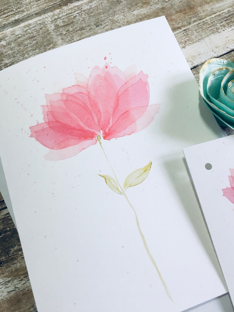 Carte de voeux illustration aquarelle. Fleur rose épanouie image 1