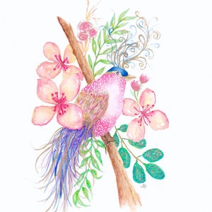 Carte de correspondance + étiquette cadeau représentant un oiseau doux et des fleurs image 3