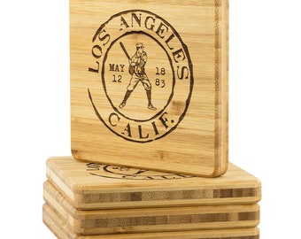 Los Angeles Baseball Vintage Stamp Bamboo Coasters (4pc)
