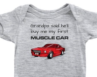 Muscle Car Baby Bodysuit: Grandpa's Gift for Mustang Lovers