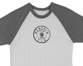 Vintage Postal Stamp (Dunedin, Florida)   Raglan 3/4 Sleeve Unisex Baseball Shirt
