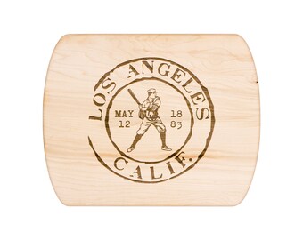 Los Angeles Baseball Cutting Board: Vintage Stamp Hardwood Charcuterie Board