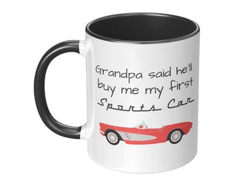 Sports Car Baby Reveal Mug: Grandpa's First Ride - Car Lover Gift