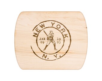 NY Baseball Vintage Stamp Hardwood Cutting Board: Charcuterie Cheese Board