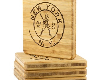 New York Baseball Vintage Stamp Bamboo Coasters (4pc)