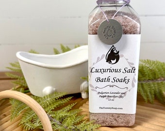 Lavender Luxurious Salt Bath ~Salt Soak ~Dead Sea Salt ~Mediterranean Sea Salt ~Botanical Bath Salts ~Clay Bath Soak ~Bulgarian Lavender