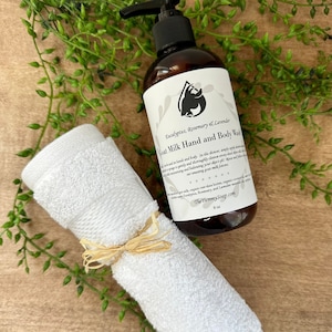 Hand- en bodyzeep geitenmelk, eucalyptusrozemarijn en lavendel vloeibare zeep geitenmelk, vloeibare geitenmelkzeep, verfrissende natuurlijke bodywash