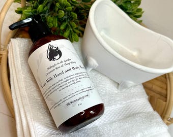 Ziegenmilch Hand und Körperseife, Midnight in the Garden Ziegenmilch Flüssigseife, Geranien Rose und Ylang Ylang Flüssige Ziegenmilchseife, Körperwäsche