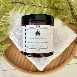 Pink Grapefruit and Spearmint Goat Milk Lotion 8 oz, Goat Milk Lotion 8 oz, Lightly Scented Goat Milk Lotion, Uplifting Scented Lotion