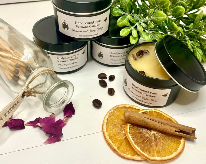 4 oz Natural Beeswax Candle, Essential Oil, Hemp or Wood Wick, Wickless, Air Purifying