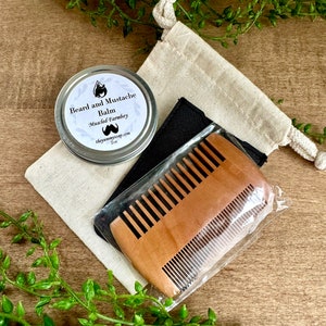 Bartbalsam-Set, Bart- und Schnurrbartbalsam-Pflegeset, Bartbalsam- und Sandelholzkamm-Set, Trauzeugen Geschenk, Geschenke für ihn, Geschenke für Papa