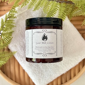 Midnight in the Garden Goat Milk Lotion 8 oz, Geranium Rose and Ylang Ylang Goat Milk Lotion, Holistic Goat Milk Lotion, Healthy Skin Lotion