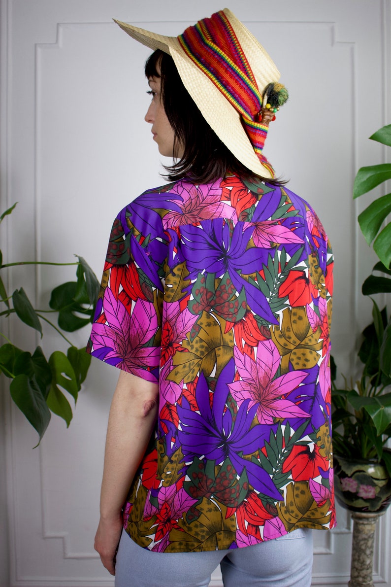 Floral Hawaiian Style Silk Blouse