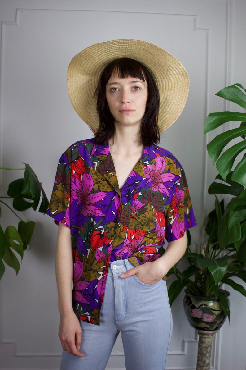 Floral Hawaiian Style Silk Blouse