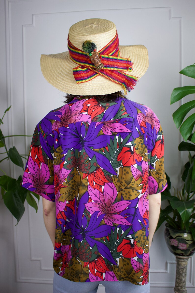 Floral Hawaiian Style Silk Blouse