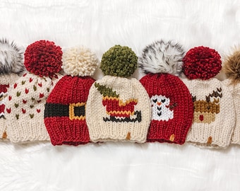 Oh what fun! Christmas beanies in a variety of styles and sizes. Come Explore!