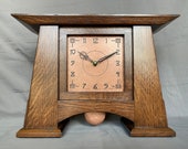 Arts and Crafts Pendulum Clock Quarter-Sawn White Oak and Etched Copper Face