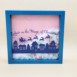 Santa&#39;s Reindeer Shadow Box Art: Snowy Christmas Village Scene