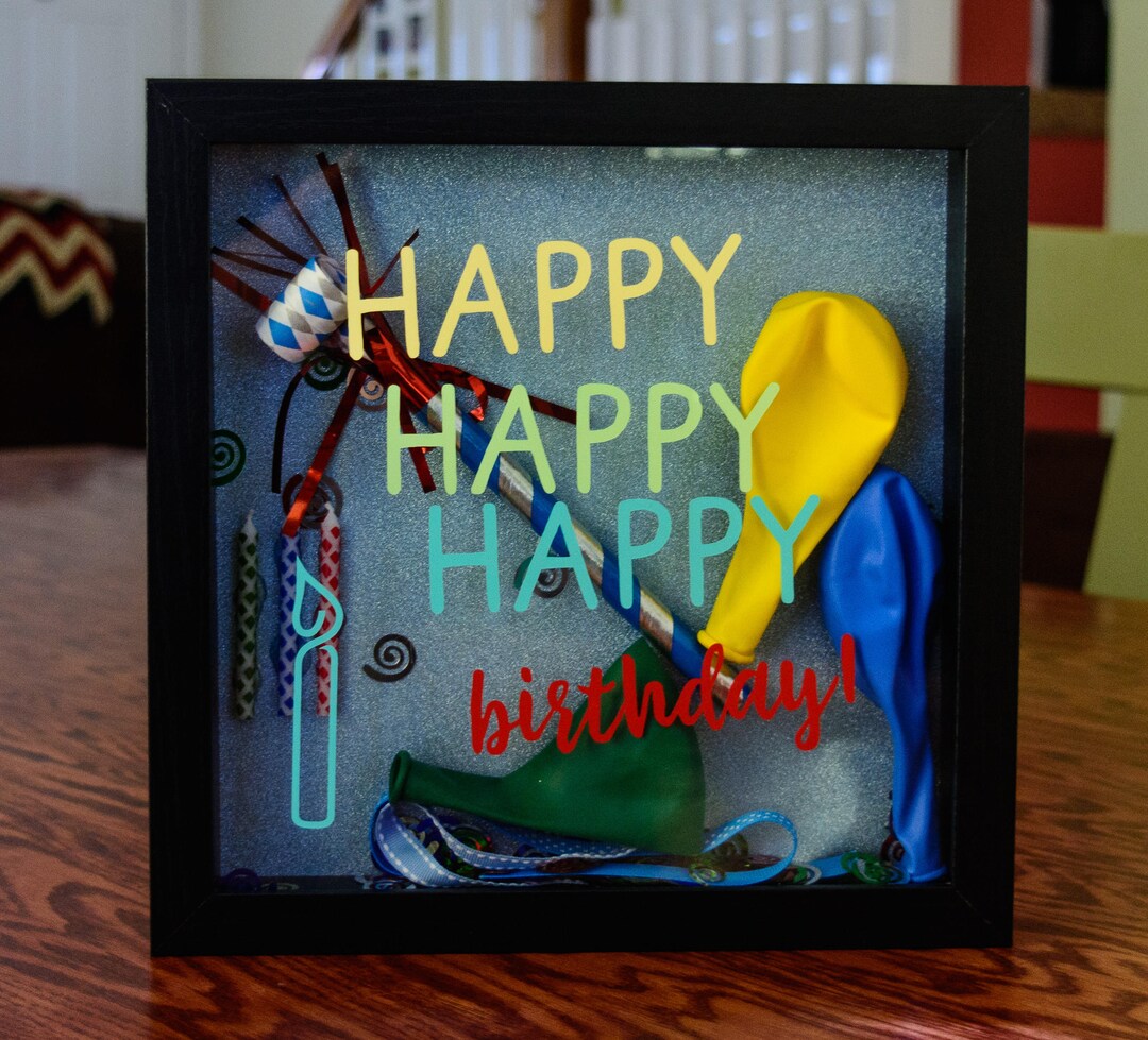Original Shadow Box Art // Birthday Shadow Box // Happy Happy Happy