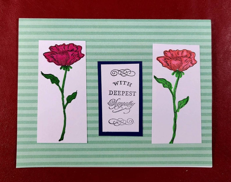 Handmade Sympathy Card Two Open Roses Hand stamped and alcohol markers