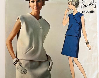 1960 Vogue Couturier Design 1820 Sybil Connolly of Dublin Cut and Complete Original Pattern Two Piece Dress Size 12 bust 32 hip 34