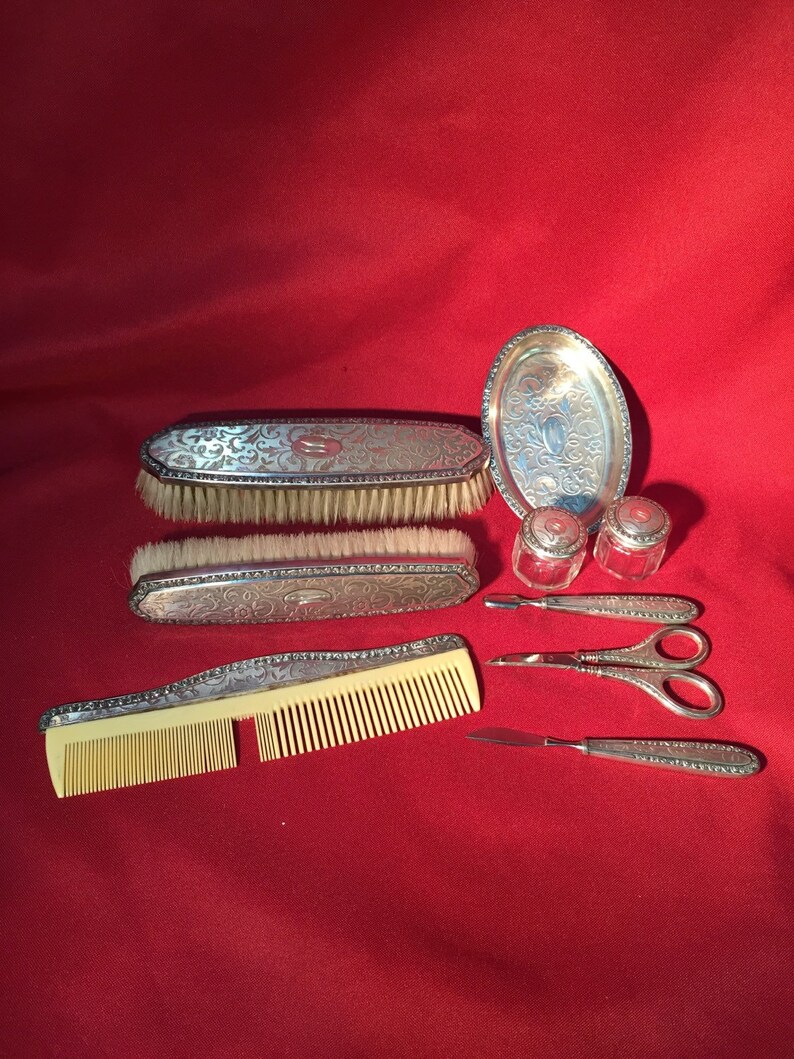 9-piece Sterling & 935 Silver Vanity / Dresser / Grooming Set. image 1