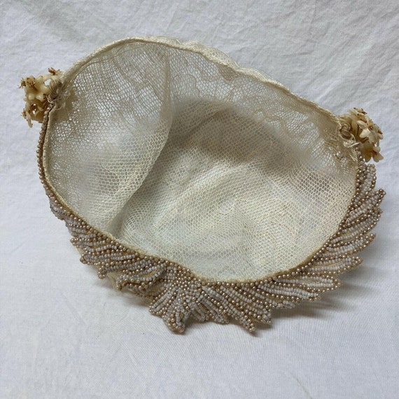 Vintage Bridal Cap Beaded Headpiece Wax Flowers 2… - image 7