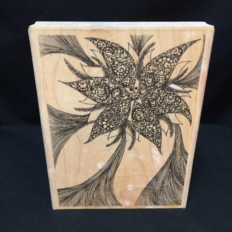 Wood-mounted Poinsettia Rubber Stamp #L2021 by Leigh Hannan for Impression Obsession 4 x 5.25. Christmas Plant