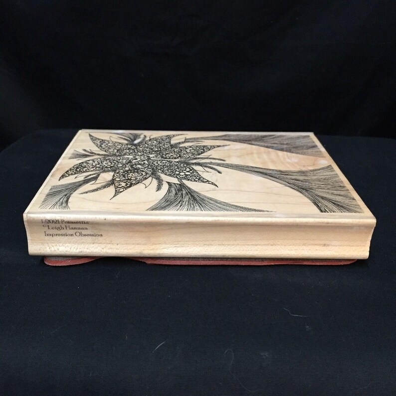 Wood-mounted Poinsettia Rubber Stamp #L2021 by Leigh Hannan for Impression Obsession 4 x 5.25. Christmas Plant