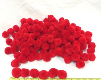 Lot of 100 1&quot; diameter solid red color acrylic pom-pom balls.