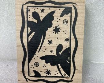 Ducks In A Row Rubber Stamp Joan Farber Angels Stars Spirals 4.5" Wood-Mounted