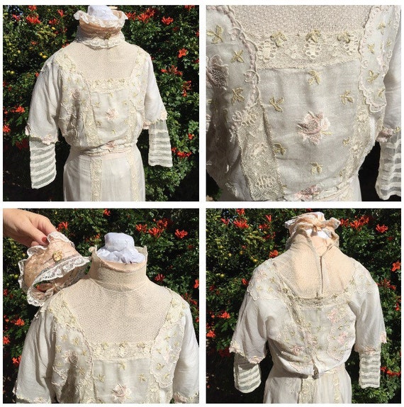 Edwardian summer tea or lawn dress.  Off-white w/… - image 3