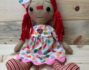 Multi Heart Raggedy Annie, Christmas Annie Doll, Primitive Ragdoll