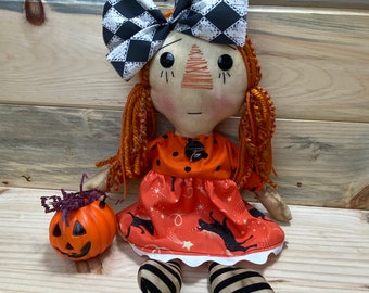 Primitive Halloween Ragdoll, Halloween Raggedy Ann, primitive Ragdoll, Halloween Unicorn Ragdoll