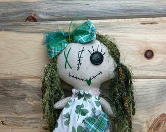 Saint Patricks Day Doll | Original Handmade Art Doll | | Creepy Cute Doll | Voodoo Poppet | Handmade Primitive Doll | OOAK Voodoo