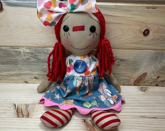 Awesome Girls Raggedy Annie, Christmas Annie Doll, Primitive Ragdoll