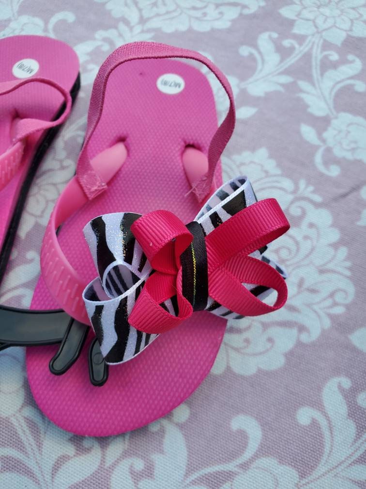 Handmade embellished flip flops with glitter zebra bows in | Etsy