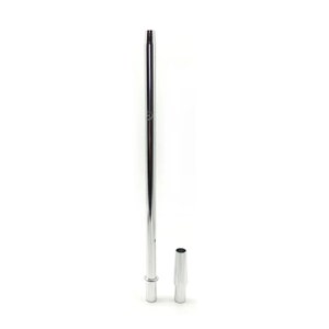 May include: A shiny, chrome-colored hookah stem and mouthpiece. The stem is long and cylindrical, with a slightly wider base. The mouthpiece is a smaller, matching cylinder. Both pieces are set against a white background.
