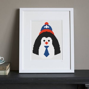 Cross Stitch Pattern - Retro - Hipster Penguin - Instant Download