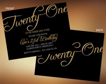 21st Gold Sparkle Birthday Invitations INSTANT DOWNLOAD, edit your own text