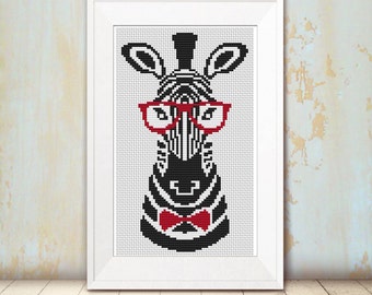 Cross Stitch Pattern - Retro - Hipster Zebra - Instant Download
