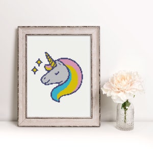 Cross Stitch Pattern - Cute Rainbow Unicorn - Easy - Instant Download