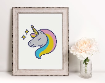 Cross Stitch Pattern - Cute Rainbow Unicorn - Easy - Instant Download