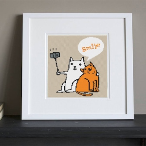 Cross Stitch Pattern - Funny Cats Selfie - Instant Download